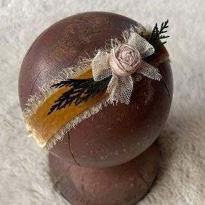 Golden Mustard Silk Velvet Antique Lace Tie Back Headband